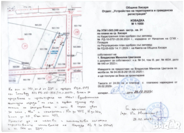 Парцел 1084 м2 - виза - Хисаря, кв."Момина Баня", снимка 4 - Парцели - 51821755