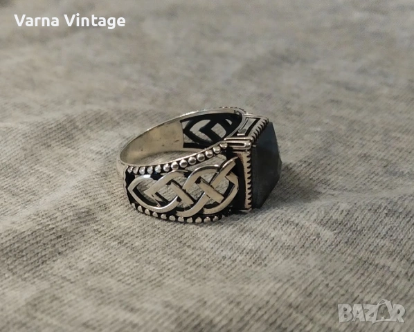 Красив оригинален сребърен пръстен с плетка и камък. 925. 5,9 гр., снимка 5 - Пръстени - 53404666