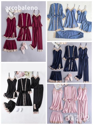 Дамска секси дантелена пижама. Комплект от пет части, 5цвята , снимка 1 - Пижами - 41697580