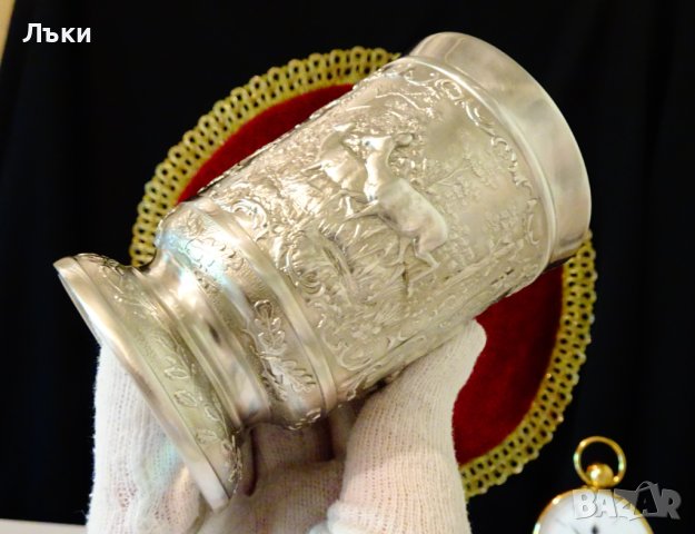 Бокал от калай с ловец и елени 10 см. , снимка 5 - Антикварни и старинни предмети - 41694858
