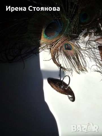 Ръчно изработени, регулируеми гривна и пръстен с паунови пера,, снимка 4 - Гривни - 52387499