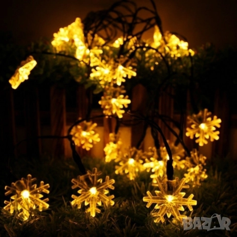 Многоцветни коледни LED лампички със снежинки с щепсел - Многоцветни, дължина - 5м ,28бр лампички., снимка 4 - Други стоки за дома - 52567687