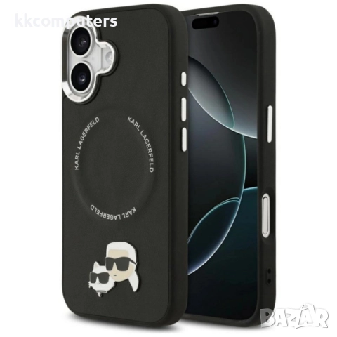 Оригинален кейс Karl Lagerfeld Karl and Choupette Pins MagSafe и Протектор За iPhone 17 (6.3), Черен
