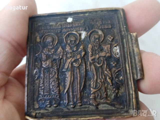 Стара бронзова възрожденска икона,панагия,19в,руска,нагръдна