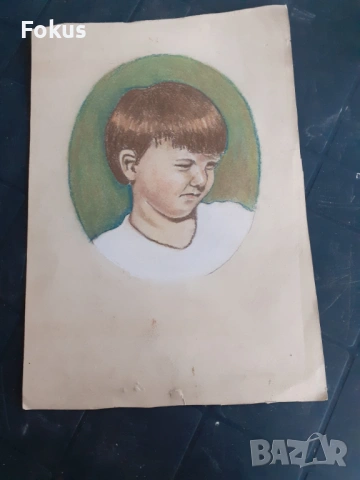 Стара майсторска рисунка с пастели - картина портрет момче