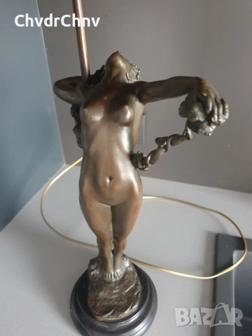 Frishmuth Tiffany лампа с бронзова фигура 80см10кг/еротика/стара ТИФАНИ лампа-статуетка на гола жена, снимка 6 - Лампиони - 52446779