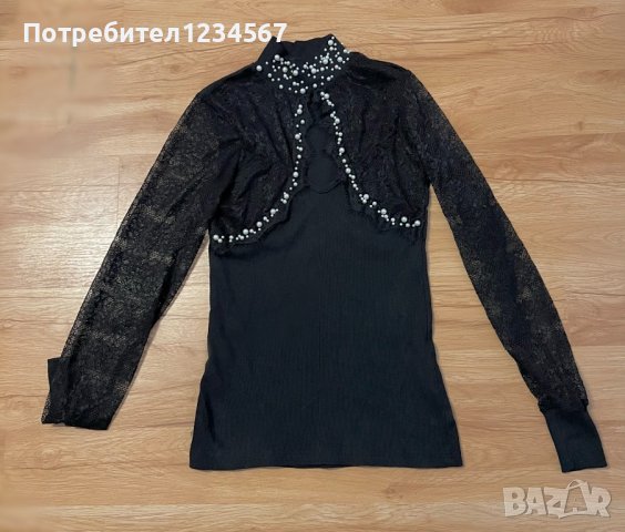 Дамска блуза с перли, снимка 1 - Блузи с дълъг ръкав и пуловери - 38975531