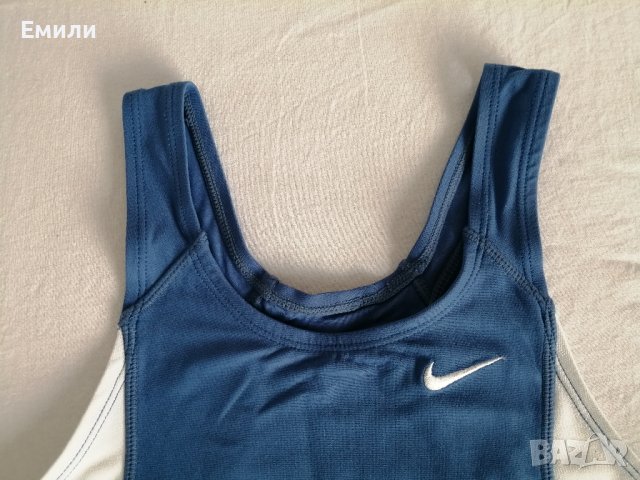 Nike FIT DRY оригинално дамско спортно бюстие в син и бял цвят р-р L, снимка 2 - Корсети, бюстиета, топове - 42176455