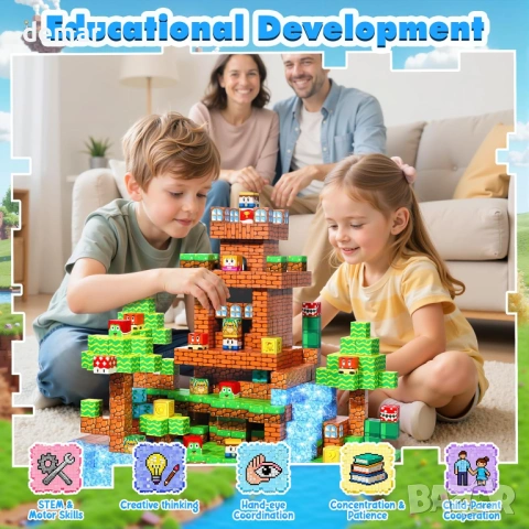 Магнитни строителни блокчета, сензорни играчки, 3+ години, 108 части, снимка 6 - Образователни игри - 53594139