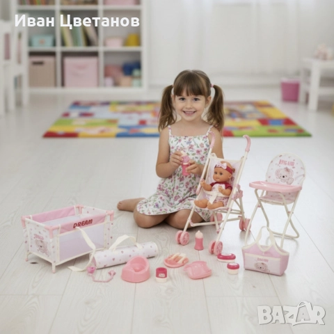 Комплект от 16 части с бебе, количка и аксесоари – Идеален коледен подарък за малки принцеси