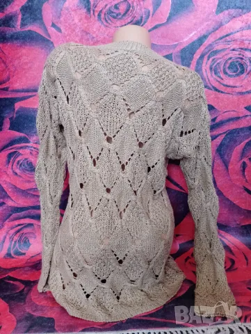 Бежова блуза туника от изкуствена плетка Л, снимка 2 - Блузи с дълъг ръкав и пуловери - 49410769