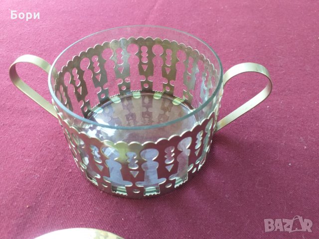 Ретро руска захарница метал и стъкло, снимка 3 - Аксесоари за кухня - 34469396