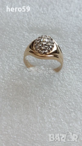 Руски златен пръстен 56 проба с диаманти, снимка 2 - Пръстени - 51221626