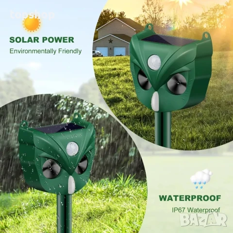 НОВ 2024г. соларен ултразвуков репелент за животни, детектор за движение против птици, катерици..., снимка 5 - Градинска техника - 50511263