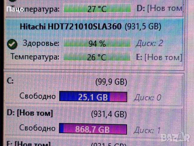 Hitachi 1TB  HDT721010SLA360 1TB, снимка 2 - Твърди дискове - 53025488