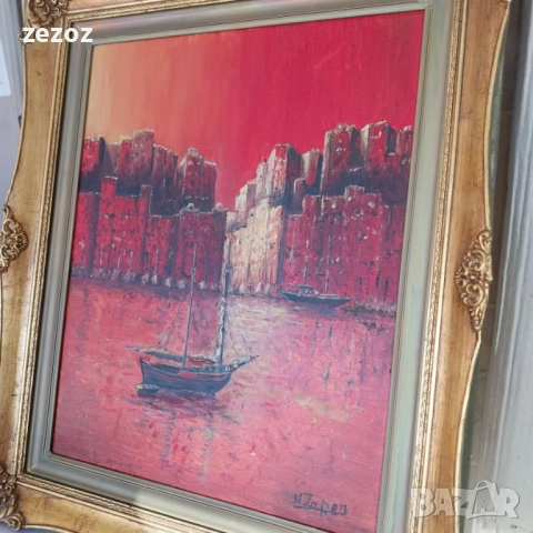 Авторска картина "Червеният град", снимка 4 - Картини - 52164613