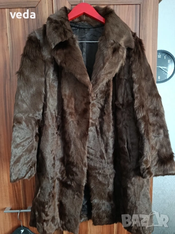 Винтидж кожено палто с косъм кафяво размер М 