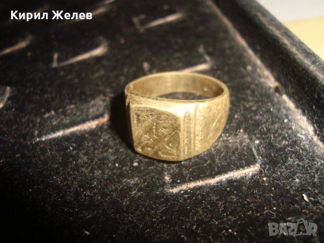 СТАР ПОЗЛАТЕН БРОНЗОВ ПРЪСТЕН ОРНАМЕНТИРАН РЪЧНО МАЙСТОРСКА АРТ ДЕКО СТИЛ ИЗРАБОТКА МАСИВЕН 21898, снимка 3 - Пръстени - 33962716
