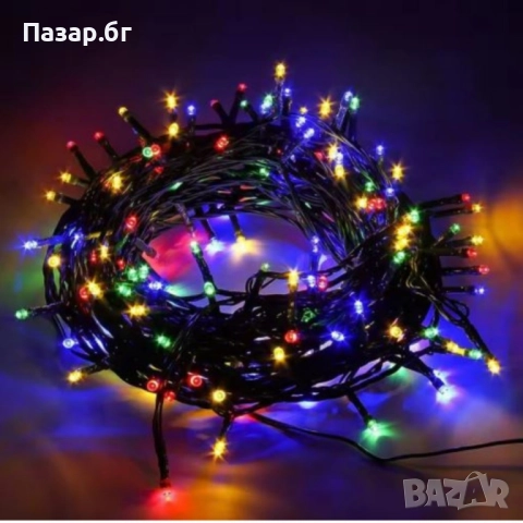 Цветни коледни лампички с черен кабел / 100led светлини - 5 метра
