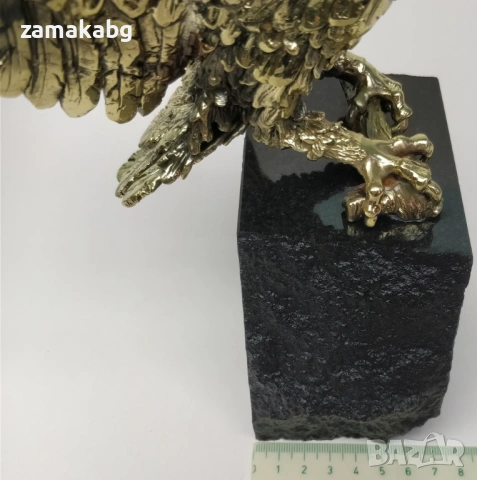 Бронзова пластика орел с поставка естествен камък черен гранит, снимка 10 - Статуетки - 53811210