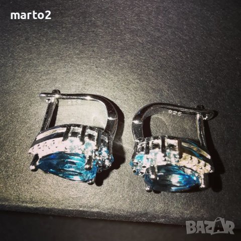 Сребърни 925 Обеци с Родиево покритие и Натурални London Blue Топази и Циркони!!!, снимка 8 - Обеци - 41318714
