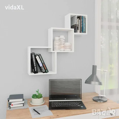 vidaXL Квадратни стенни рафтове, бели, 68x15x68 см, инженерно дърво, снимка 2 - Етажерки - 56147745
