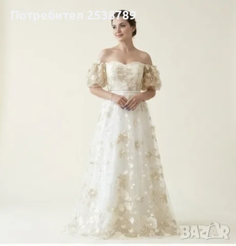 Булченска сватбена рокля Дизайнерска Ida Sjöstedt 281 Alessia – 3D цветя, Ivory, EU 40, нова