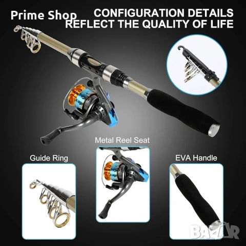 Телескопична спининг въдица 180см с макара, аксесоари и чанта , снимка 2 - Въдици - 53753301