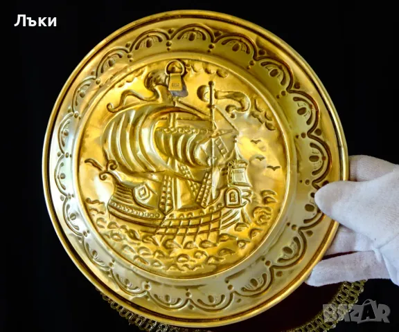 Английско месингово пано,чиния за стена Кораб. , снимка 5 - Антикварни и старинни предмети - 50196024