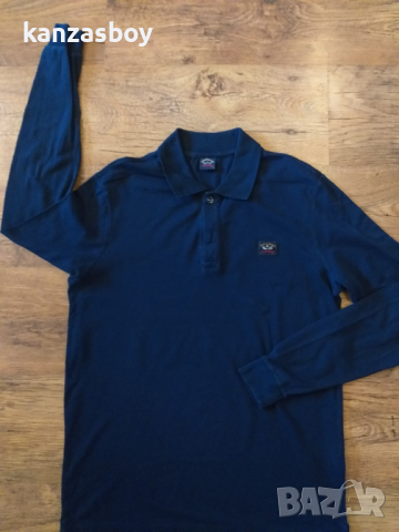 paul and shark blue polo shirt long sleeve - страхотна мъжка блуза М, снимка 4 - Блузи - 44736559