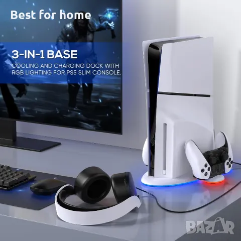 Зарядна станция FASTSNAIL с вентилатор за охлаждане само за PS5 Slim конзола, снимка 7 - Друга електроника - 50175166