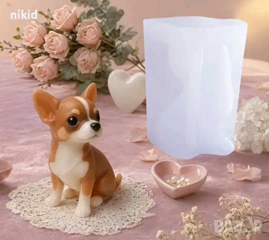 3D малко кученце куче пинчер чихуахуа силиконов молд форма фондан смола шоколад гипс свещ, снимка 3 - Форми - 56186532