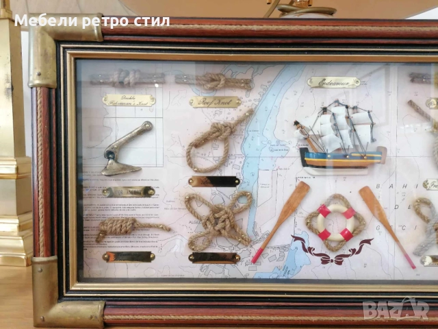 Красива и стилна ретро колекция  ''Корабна картина''. Декорация от  дърво, стъкло и меден обков. , снимка 3 - Антикварни и старинни предмети - 51975758