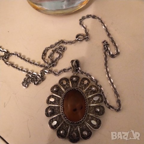Стара авторска изработка ,сребро ,кехлибар ,позлата  , снимка 6 - Колиета, медальони, синджири - 38830746