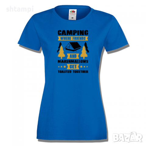 Дамска тениска Camping Where Friends And Marshmallows Get Toastet Together, снимка 3 - Тениски - 36373239