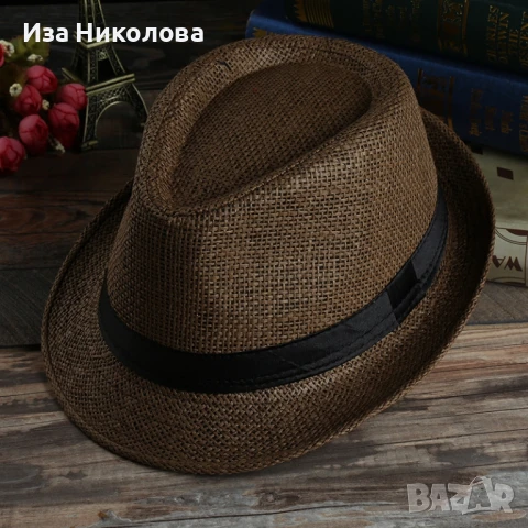 Шапка слама и лен, снимка 2 - Шапки - 41266596