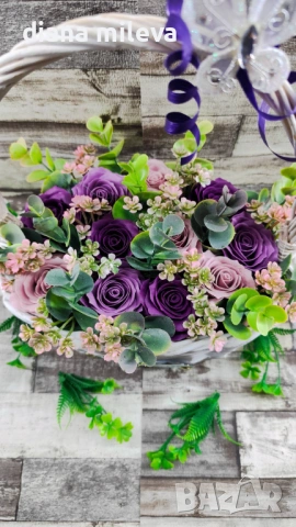 Кошница в лилаво с рози от пластичен сапун!!, снимка 10 - Декорация за дома - 53653950