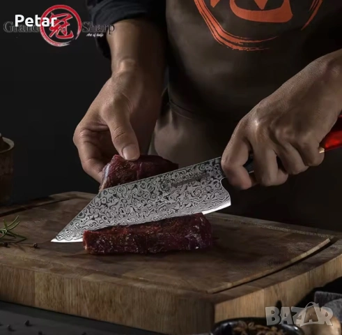 Професионален Кухненски Нож от Японска дамаска стомана, снимка 2 - Прибори за хранене, готвене и сервиране - 53733474