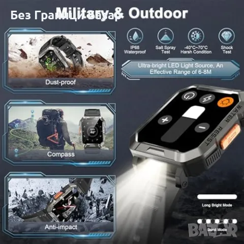 Нов IP68 водоустойчив мъжки смарт часовник с HD дисплей и SpO2 монитор, снимка 3 - Смарт гривни - 48522334