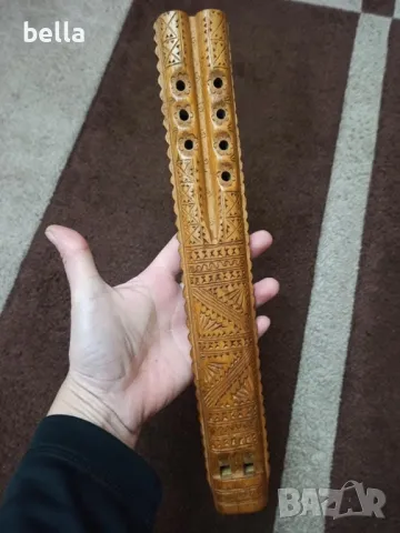 Балкански рядък ръчно изработен и резбован народен инструмент- флейта-двукрайна . 1920-1930 год.