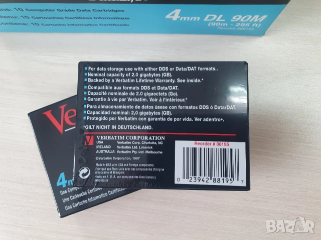 Нови Verbatim 4mm-DL 90M DDS/DAT касети, 2GB, снимка 4 - Други - 50840055