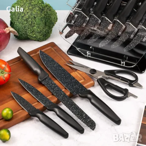 Комплект кухненски ножове 17 части със стойка и ножица от неръждаема стомана, снимка 5 - Прибори за хранене, готвене и сервиране - 55937016