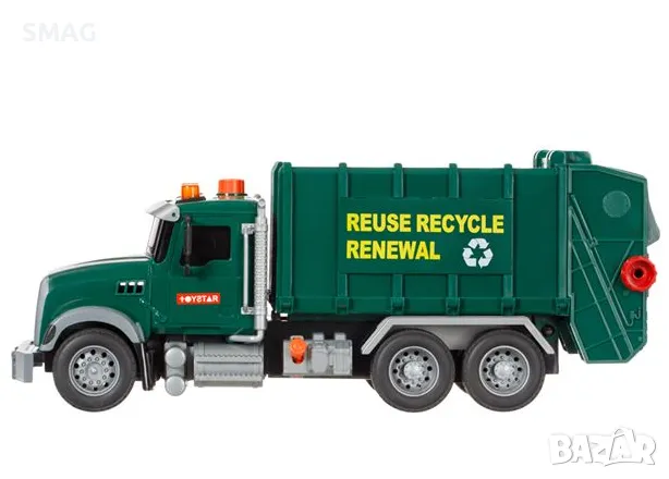 Камион за рециклиране на боклук, зелен с 3 кошчета, светлина и звук S_1218326, снимка 2 - Коли, камиони, мотори, писти - 47905099