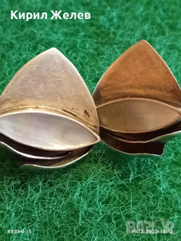 Винтидж сребърни обеци Английски стил с седеф ръчна изработка 52466, снимка 2 - Обеци - 52848241