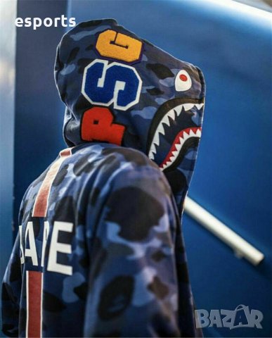 Суичър (блуза с качулка) Bape A Bathing Ape x PSG Collab Blue, снимка 10 - Суичъри - 25804028