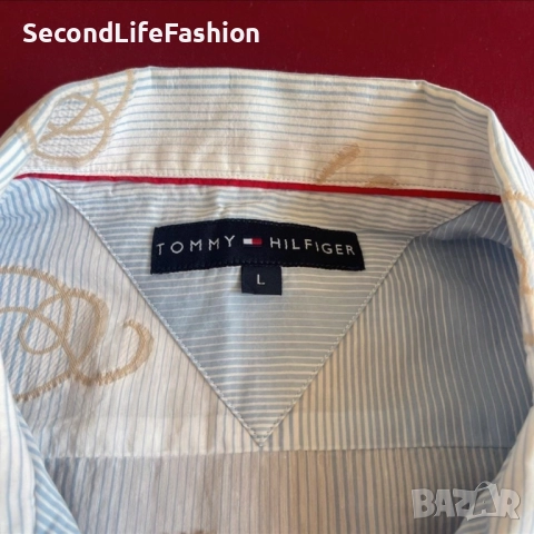 Мъжка риза с дълъг ръкав Tommy Hilfiger с копчета, размер L, синя, снимка 2 - Ризи - 52505714