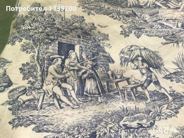 Френско перде Toile de Jouy сцени от селски живот бяло и синьо 100% памук, снимка 6 - Пердета и завеси - 36170129