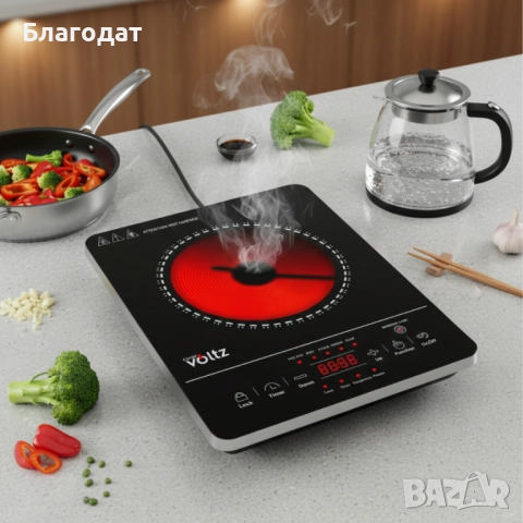 Котлон Voltz, 2000W, Кристална плоча с инфрачервен нагревател, 28х36см, LED екран, Таймер, снимка 3 - Котлони - 52463654
