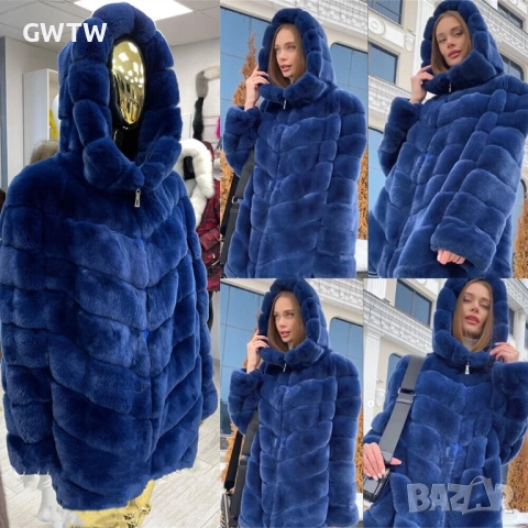 Isolde еко косъм чинчила тъмно синьо дълго яке, снимка 3 - Якета - 51795133