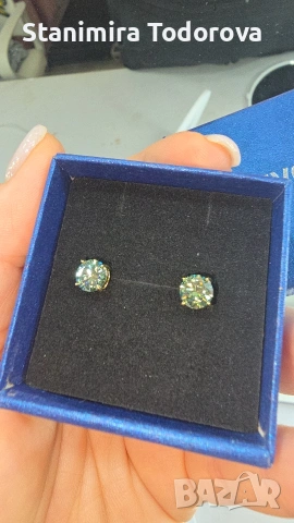 Сребърни обеци с камък мойсанит, снимка 7 - Обеци - 53685491